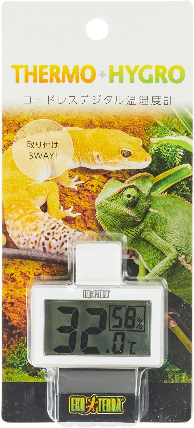 エキゾテラ GEX EXOTERRA コードレスデジタル温湿度計 3WAY設置OK ワイヤーケージにも [爬虫類用 ]