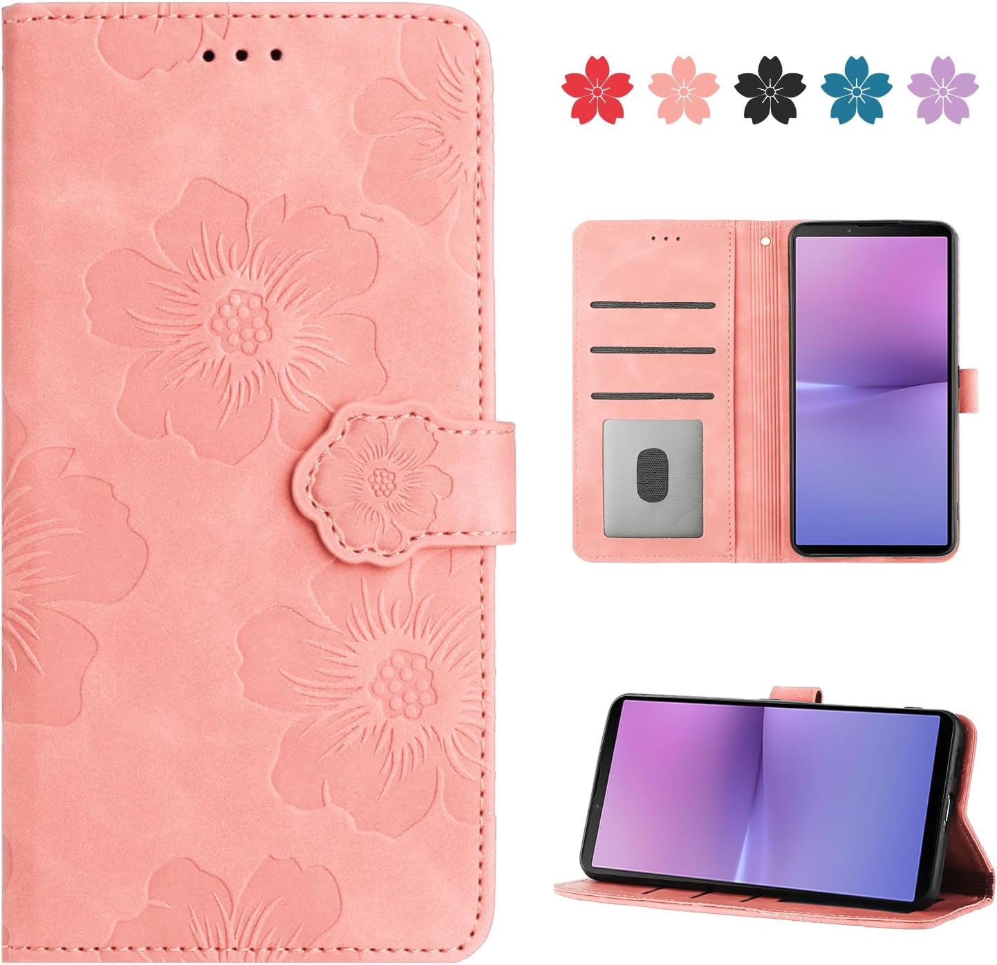 CASAFUNY 向けの Xperia 10 V ケース 手帳型 人気 適用 エクスペリア10V ケース 手帳型 おしゃれ かわいい 美しい桜の柄 カバー お洒落 耐衝撃 本革レザー SO-52D SOG11 スマホケース 財布型 カード収納 マグネット式 スタンド機能 軽量 6.1インチ(ピンク)