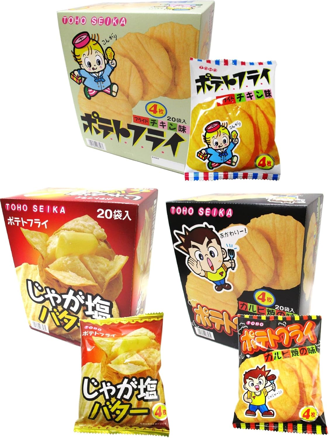 東豊製菓 ポテトフライ 3種60袋 駄菓子 詰め合わせ スナック ポテチ 業務用 (3種類、各1箱ずつ)