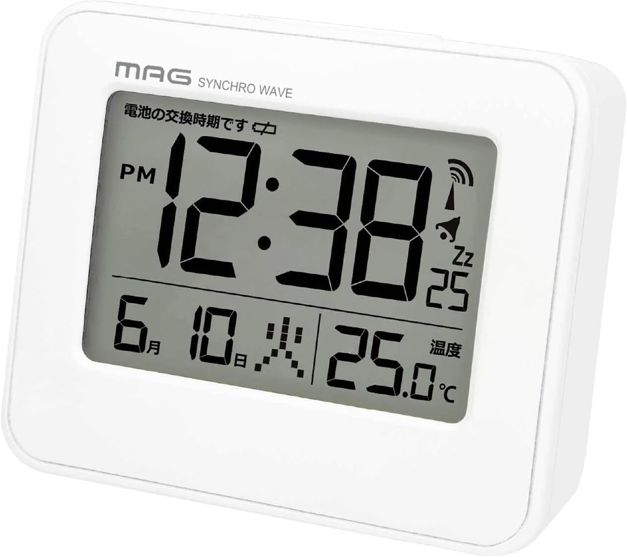 MAG(マグ) 目覚まし時計 めざまし時計 電波時計 置き時計 小型 小さい デジタル 温度計 カレンダー 電子音 アラーム スヌーズ ライト ホワイト 縦約6.2×横約7.8㎝ T799AWHZ ノア精密