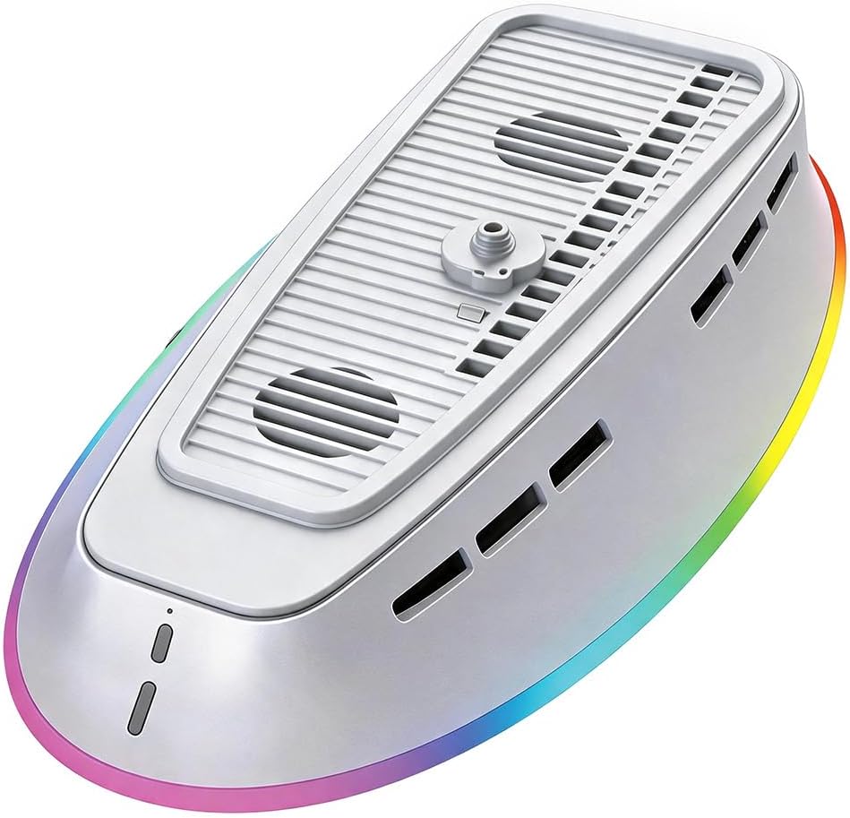 PS5 Pro/PS5/PS5 Slim対応 縦置きスタンド 【新登場- 冷却ファン2 個付き&RGBライト搭載】 PS 5用 スタンド 2段階風速調整 USB 2.0 転倒防止 地震対策 傷付き防止 放熱改善 PS5/PS5 Pro/PS5 Slim用 ディスク/デジタル版機種対応 (ホワイト)
