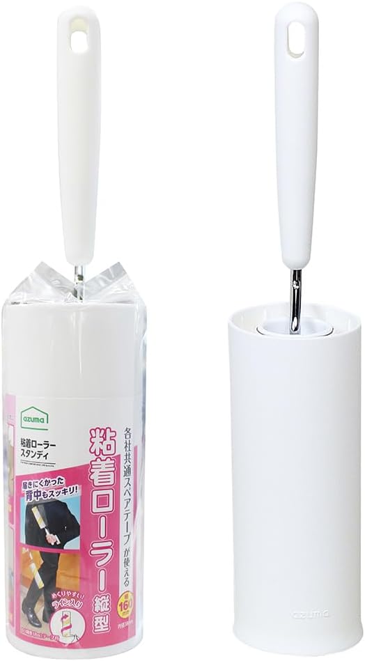 アズマ カーペットクリーナー 粘着ローラースタンディ 幅16cm 全長33cm 置き場所を選ばない縦型粘着ローラー ホワイト AZ364
