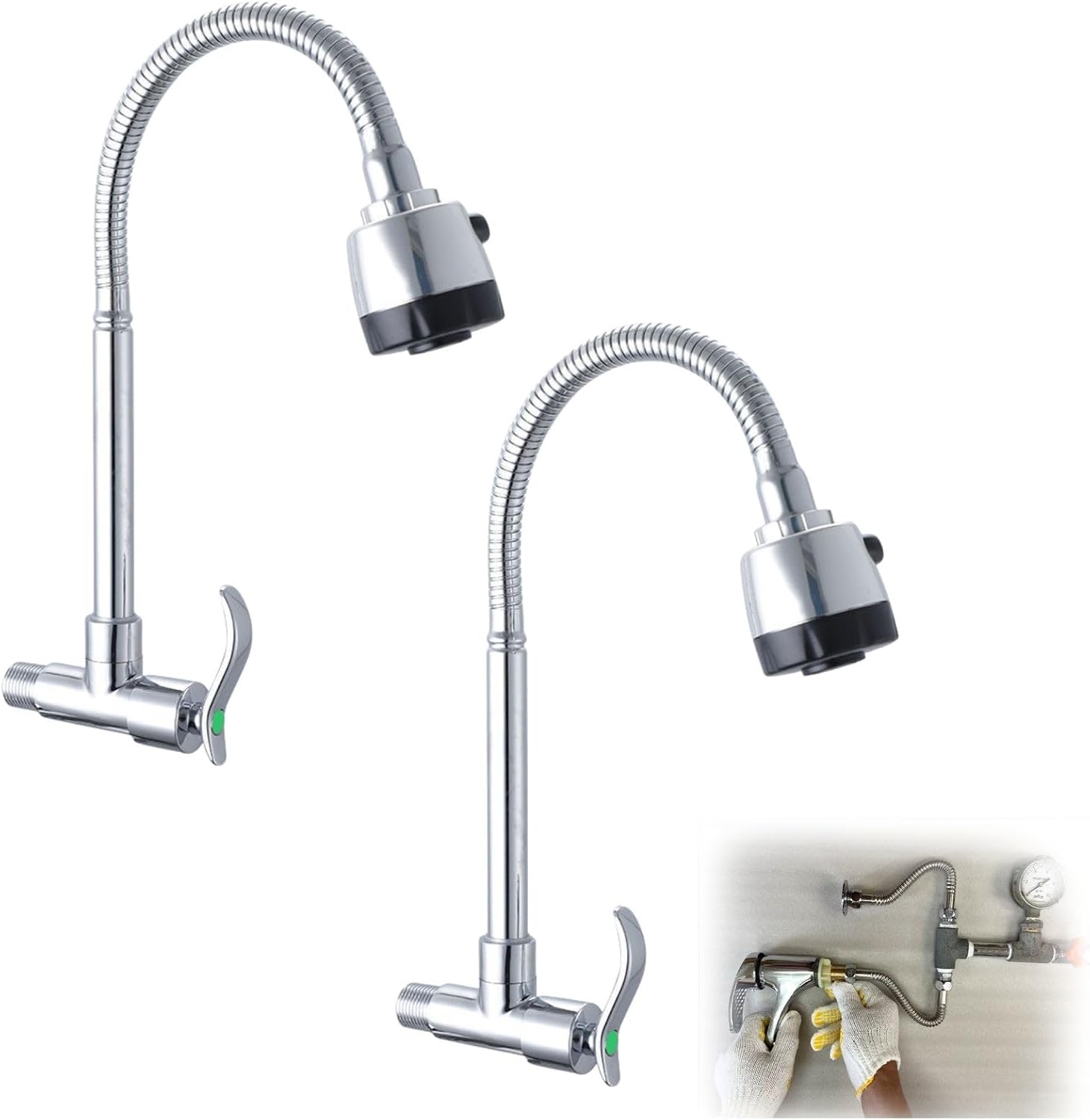 bath&bath シャワー型 壁取付 壁取出し 単水栓 業務用 厨房用 蛇口 キッチン 洗い物用 自在 首振り レバー (シャワー壁出し2個セット) | 自在水栓,洗い物,シンク用,壁出しタイプ,交換用,水栓金具,飲食店,店舗用,業務用設備,DIY,レバー操作,可動式ノズル,節水,耐久性,まとめ買い
