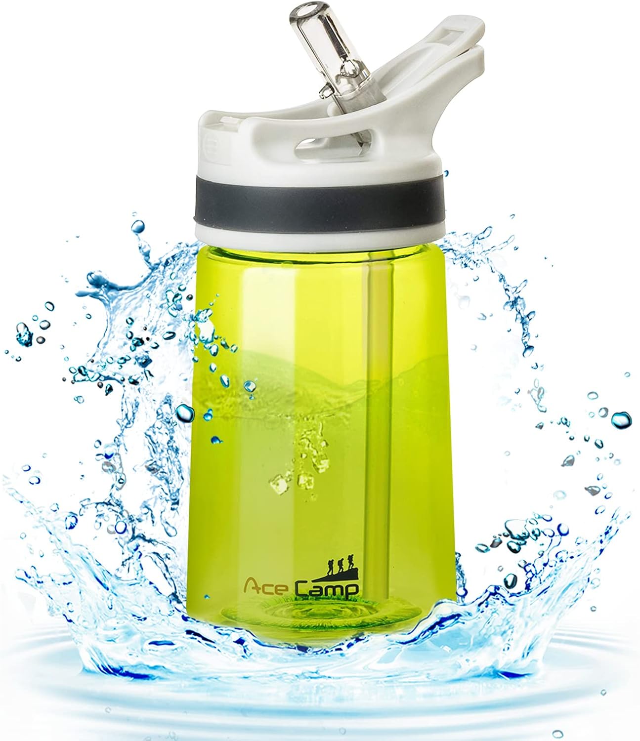 AceCamp BPAフリー 子供 水筒 プラスチック、ストロー付き、TRITAN製 クリアウォーターボトル 350ml、グリーン