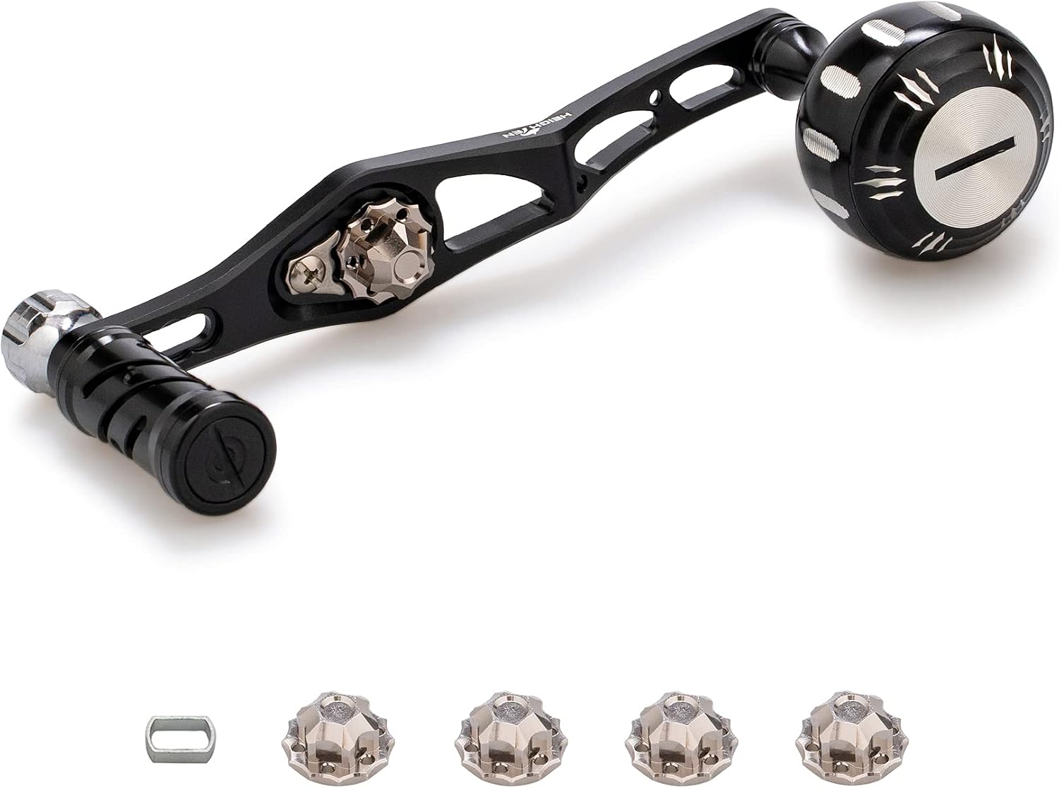 HEIGHTEN 改良型 70/45mm リール ハンドル シマノ(SHIMANO) ダイワ(DAIWA) アブ(Abu) ベイトリール 通用 V2.0 (ブラック/シルバー(ノブ)＆ブラック(ハンドル)) (HT03305)