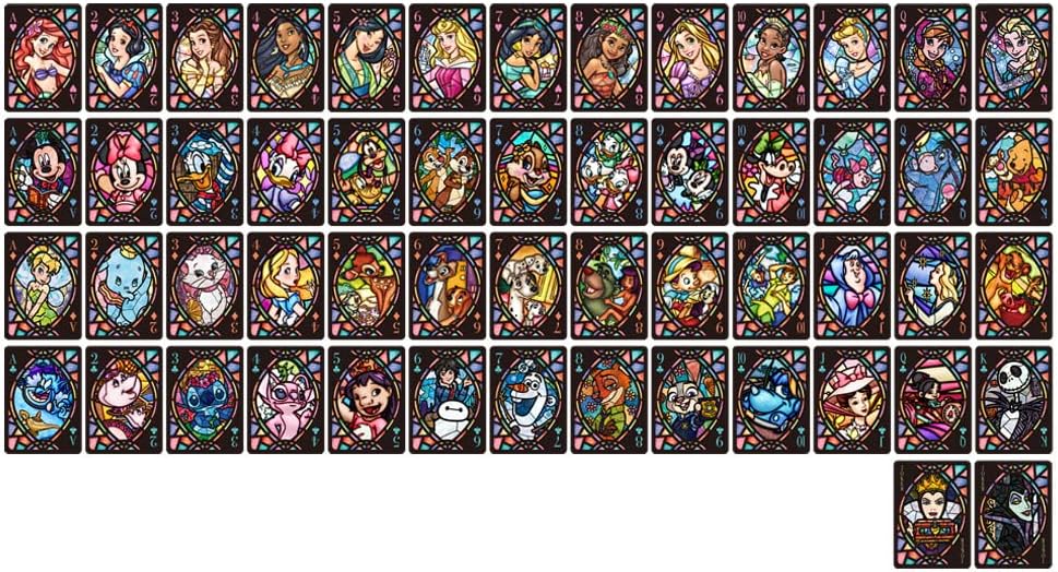 テンヨー(Tenyo) ディズニーキャラクターステンドグラストランプ 光が透ける 透光 ステンドグラス調 54枚すべてが異なるキャラクター PVC素材