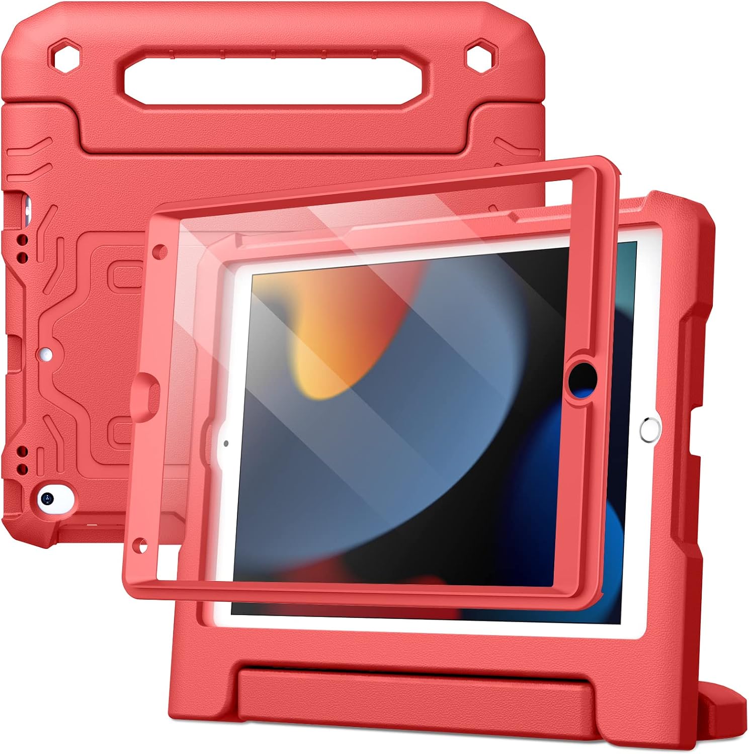 JETech iPad 第9/8/7世代 10.2インチ用 子供用ケース 液晶保護フィルム付き (レッド)