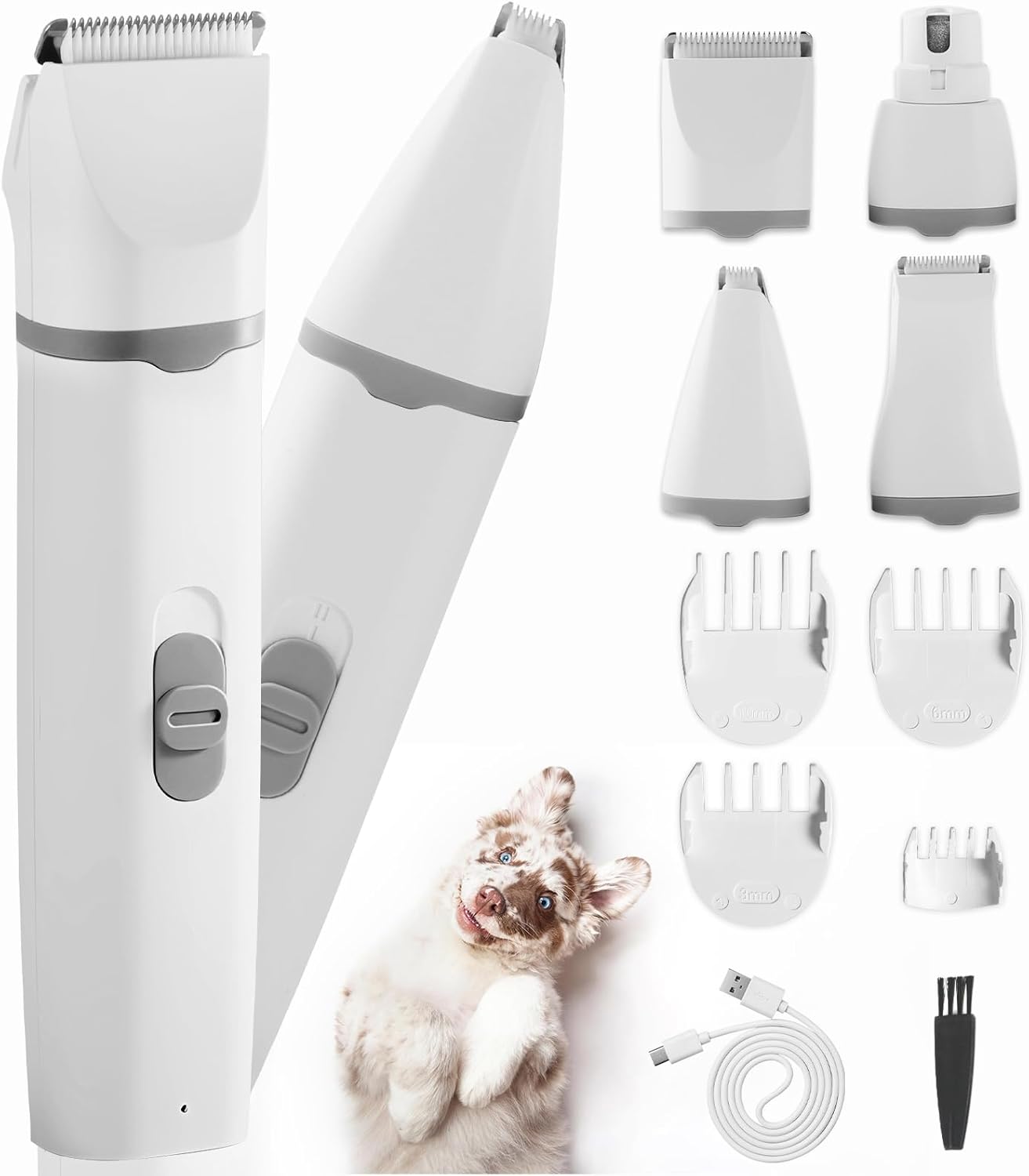 Paerduo多機能 4in1ペット用バリカン 2段階スピード調整 猫 バリカン 低騒音 足裏 爪 耳裏 顔回り お尻 全身カット可能 USB充電式 ペット用グルーミングセット 初心者 プロ用 業務用 犬/猫/小動物に対応 (グレー)