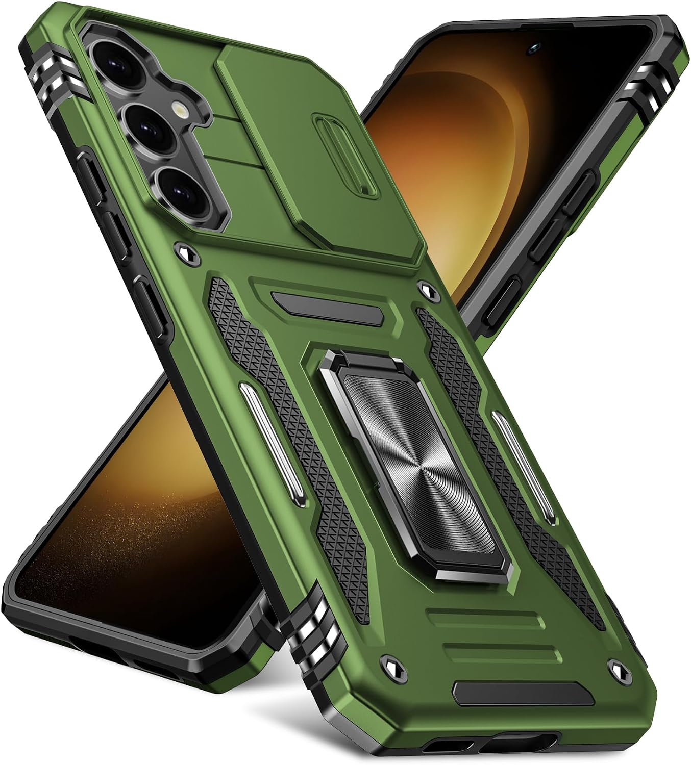 PNEWQNE 対応 Galaxy S23 FE SCG24 用のケース リング付き 衝撃吸収 耐衝撃 スライド式カメラレンズ保護