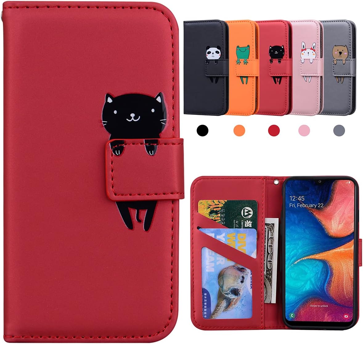 適合 Galaxy A21 ケース 手帳型 sc-42a SCV49 ケース かわいいパターン galaxy a20 ケース レッド