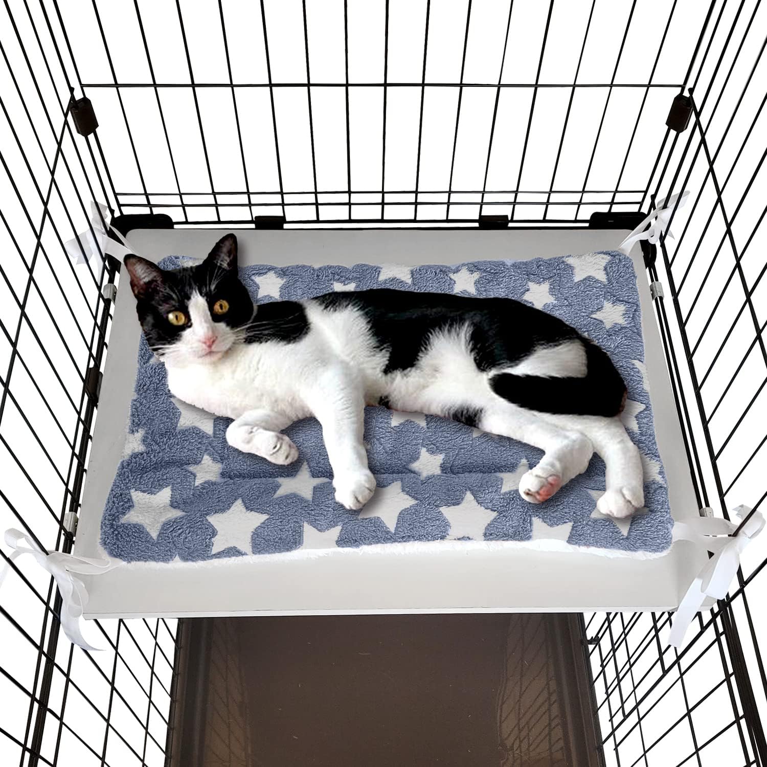 POOKIE ペット マット ケージ用 猫 ベッド 落ちない 四隅紐付き ボア あったか 柔らかい リバーシブル 洗える モフモフ ふわふわ キャットタワー ソファ (グレースター) ワンサイズ