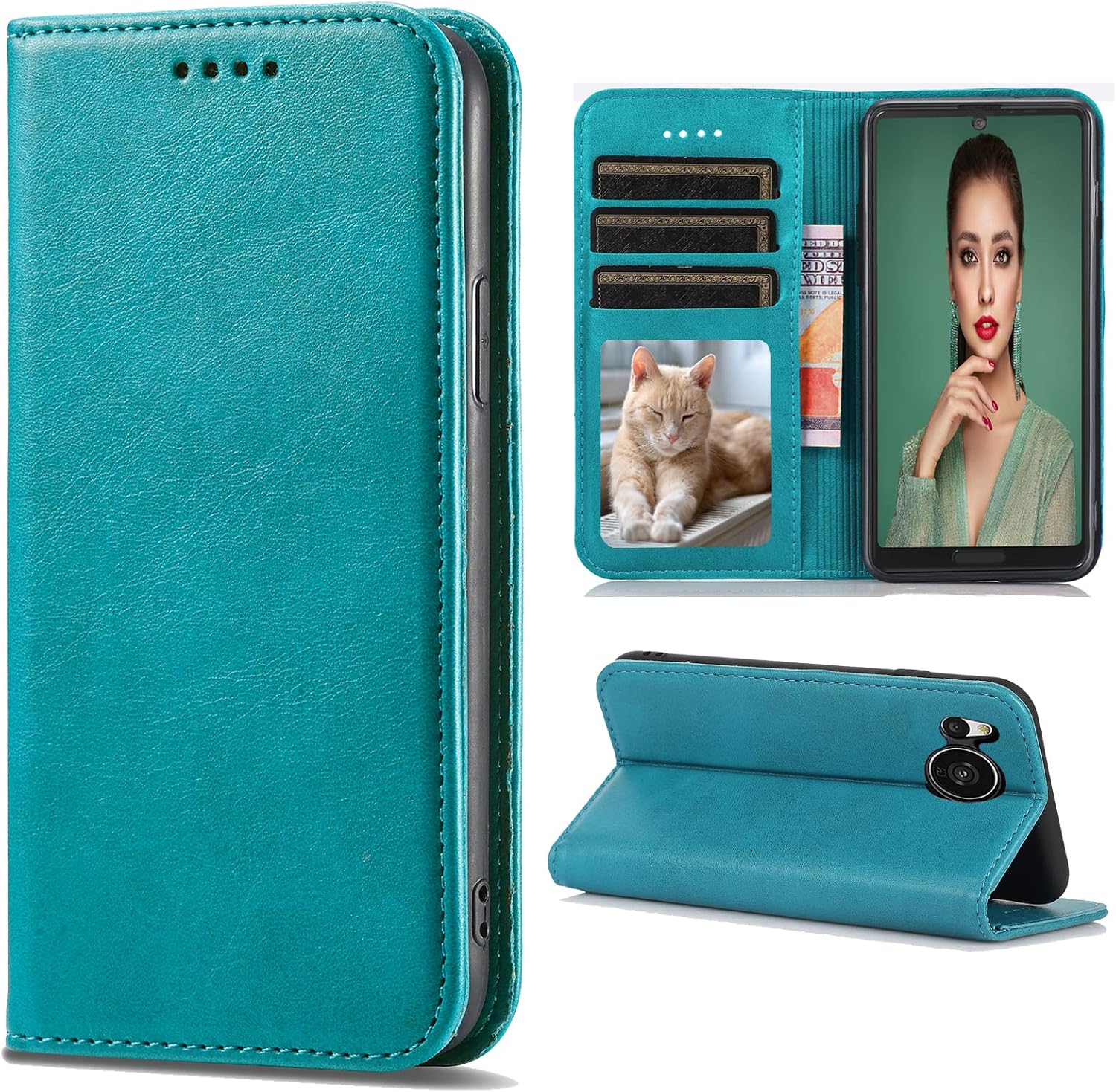 Sharp AQUOS sense 7 ケース手帳型 sense7 docomo SH-53C au SHG10 ケース 手帳型 SHG10 手帳型ケース SH-53C ケース センス7 手帳 シャープ アクオス センス7 携帯ケース Aquos sense7 カバー スマホケース 手帳型ケース 携帯カバー肌触り良い PUレザー ストラップホール付き カード収納 財布型 sense7 case マグネット内蔵 スタンド機能 耐衝撃 全面保護 薄型 軽量 防水 耐摩擦シンプル ビジネス風 大人可愛い 男女兼用 (Sharp AQUOS sense7 docomo SH-53C au SHG10 対応) ターコイズ