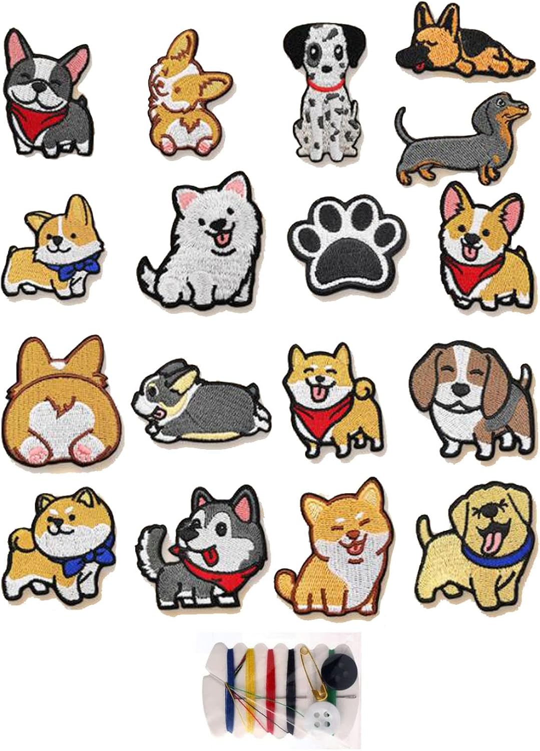 サムコス 刺しゅうパッチ アイロンワッペン 17個入り アニメ動物 刺繍模様 ファッション かわいい ファッション 個性 多種多様なデザイン DIY装飾 パッチ アクセサリー ダウンジャケット ズボン本 ぼうし 衣類 飾り（犬）