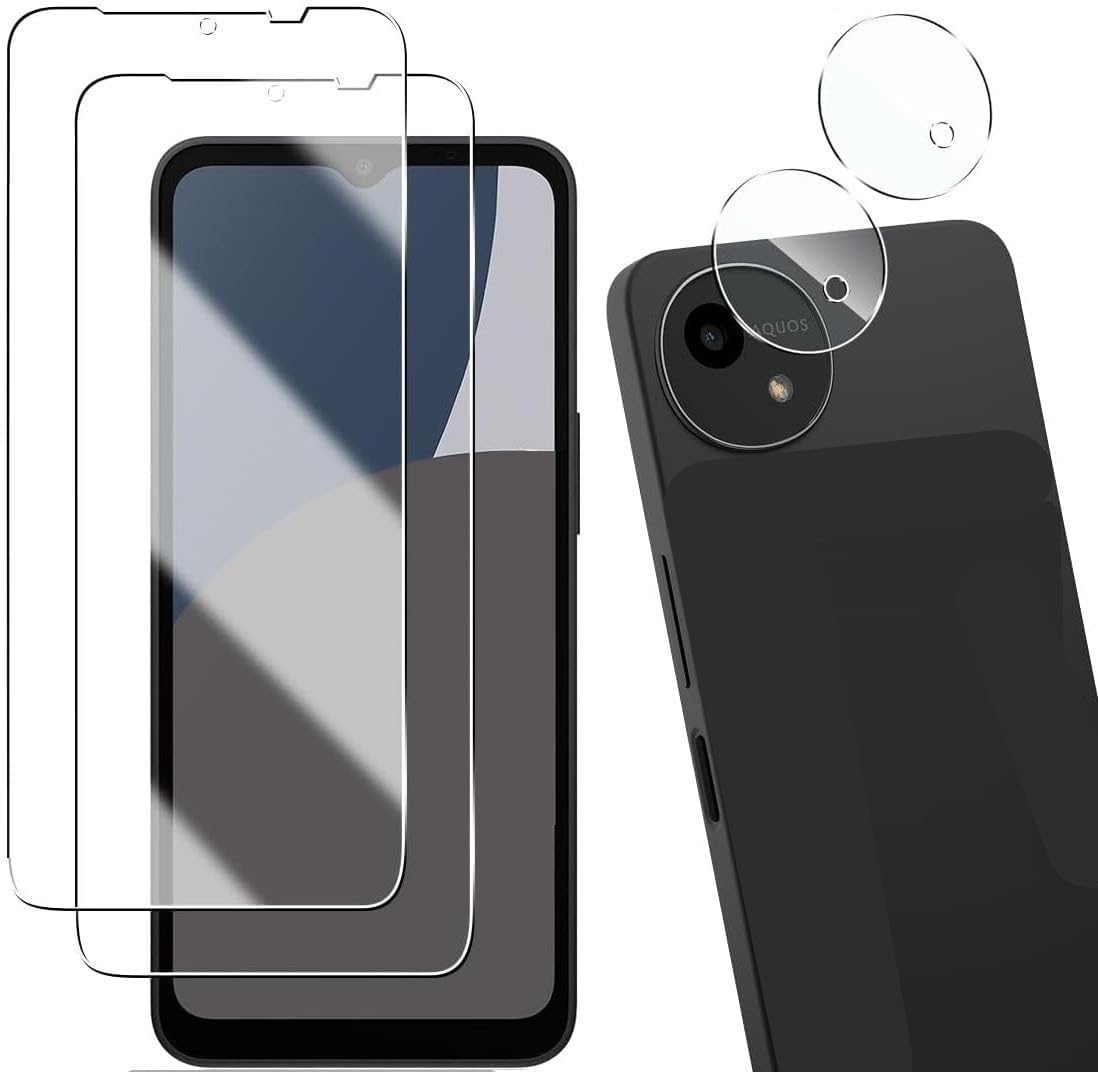 【2+2 セット】適用 AQUOS Wish4 SH-52E ガラスフィルム（2枚入り）+カメラフィルム（2枚入り） フィルム レンズ保護フィルム 強化ガラス 指紋認証対応 日本素材製 液晶保護フィルム 画面保護 ガラスカバー 極薄 高透過率 耐指紋 撥油性 2.5D ラウンドエッジ加工 硬度9H/高透過率/自動吸着 適用 AQUOS wish4 SH-52E / SH-M27 / A402SH ガラスフィルム