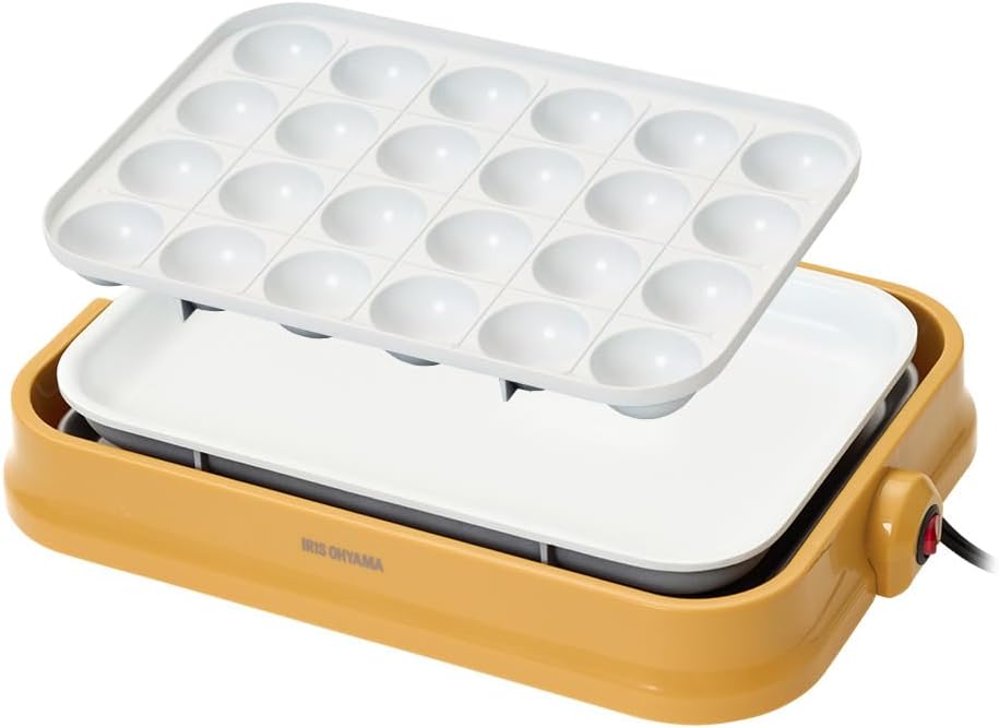 【1台2役】アイリスオーヤマ ホットプレート たこ焼き器 24穴 着脱式 平面プレート付 丸洗いOK コンパクト PHP-C24W イエロー